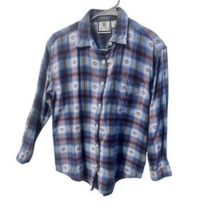 Bill Blass Women's Blue Plaid Geometric Button Down Shirt Size S